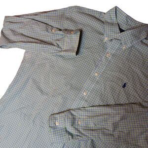 Ralph Lauren Men's L Green Purple Plaid Long‎ Sleeve Button Down Cotton
